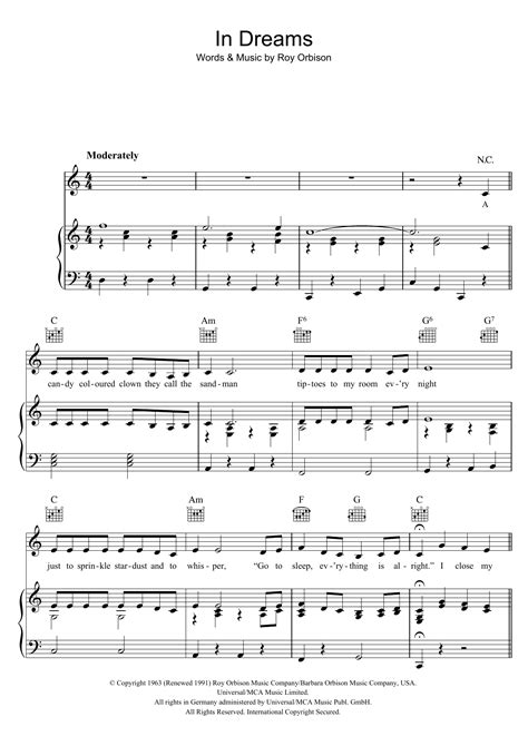 in dreams sheet music